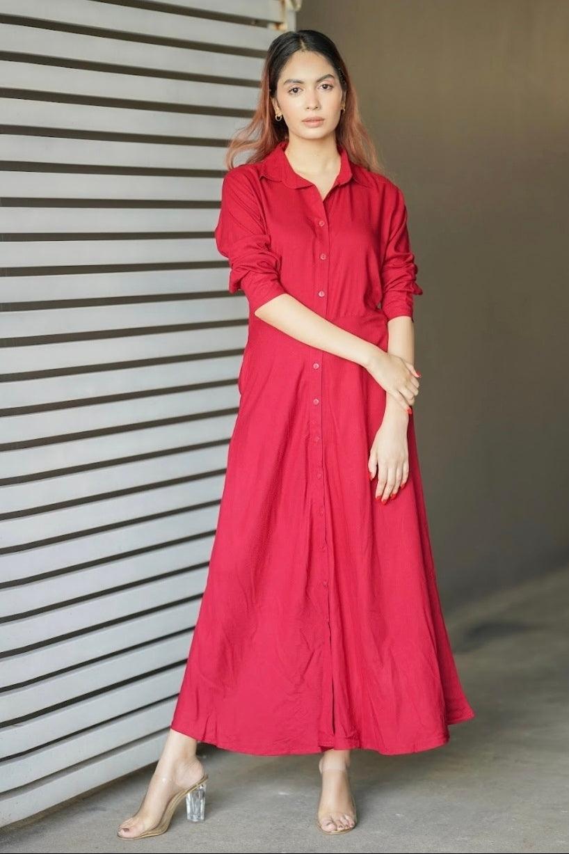 CRIMSON GRACE SHIRT DRESS