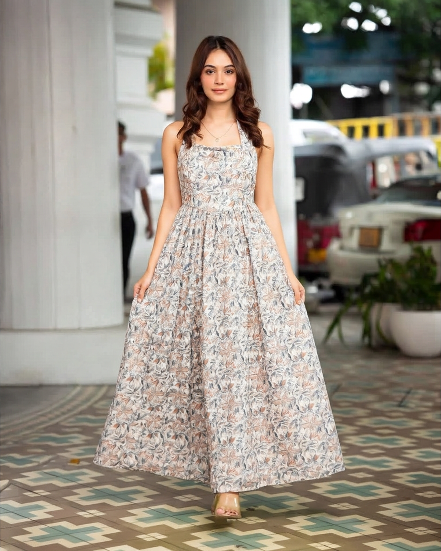 LEAFY HALTER DRESS
