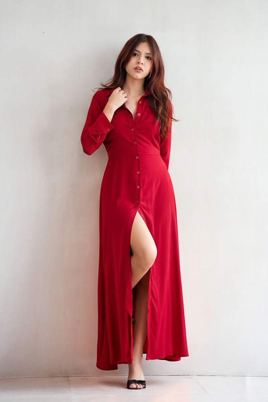 CRIMSON GRACE SHIRT DRESS