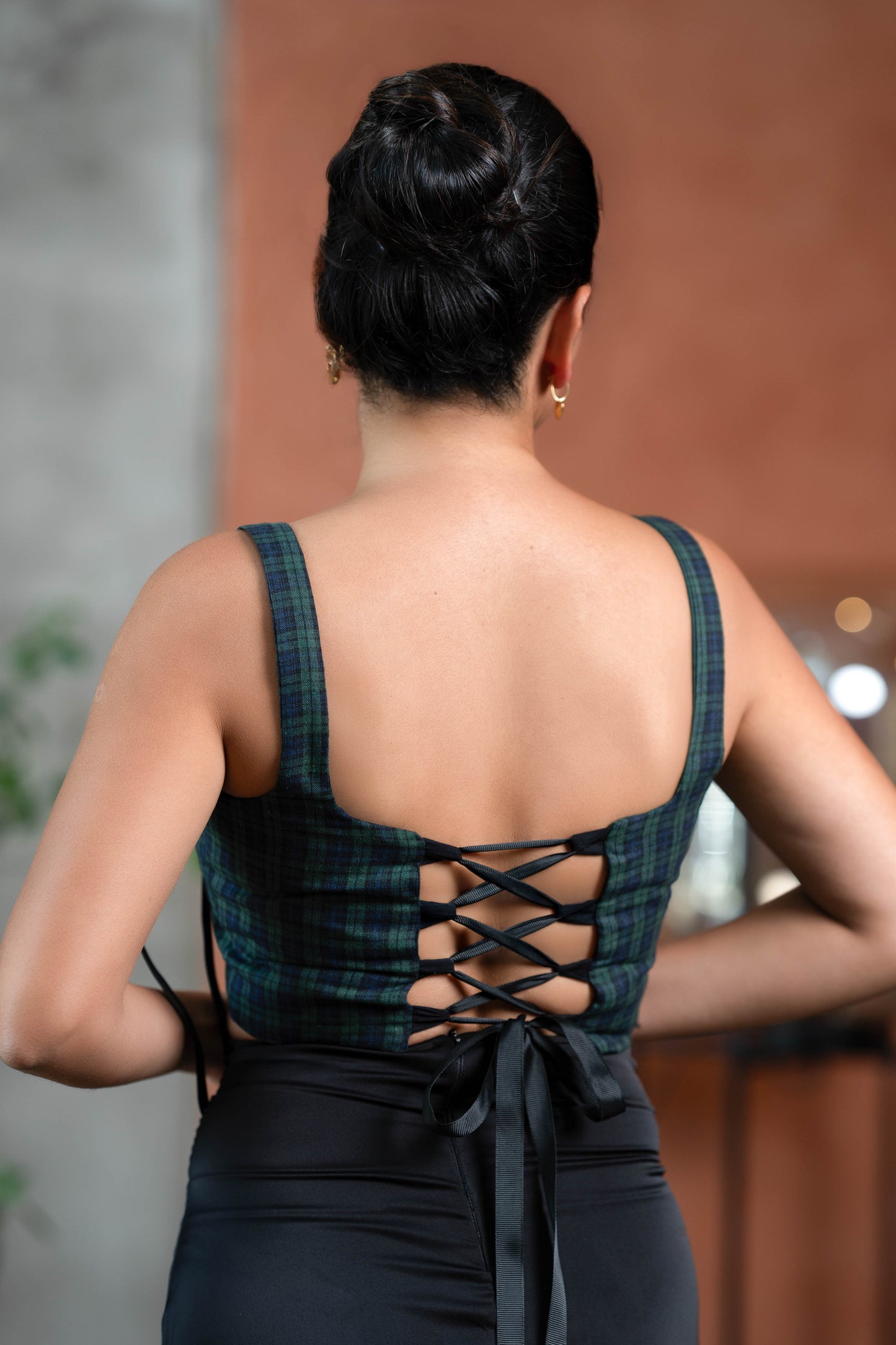 GREEN PLAID BUSTIER TOP