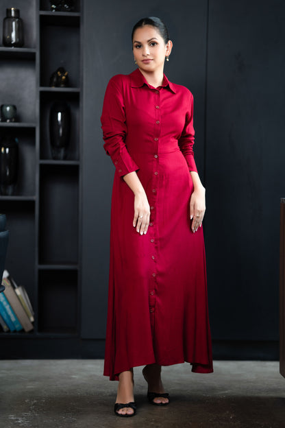 CRIMSON GRACE SHIRT DRESS