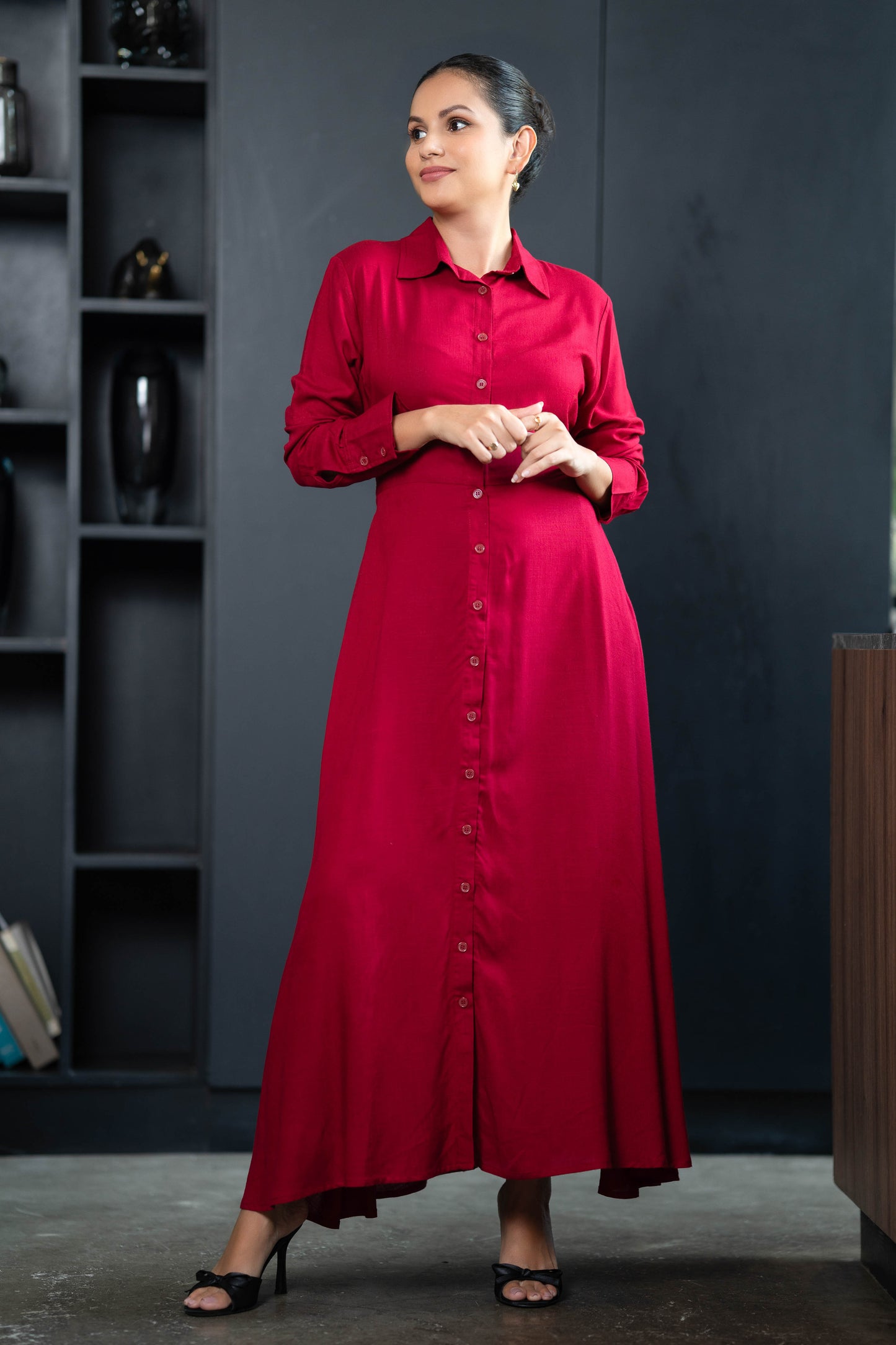 CRIMSON GRACE SHIRT DRESS