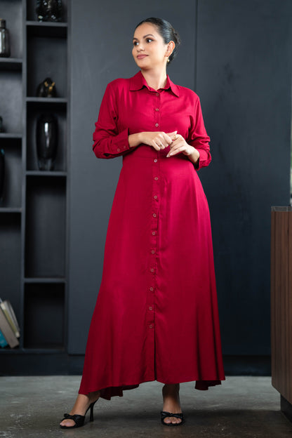 CRIMSON GRACE SHIRT DRESS