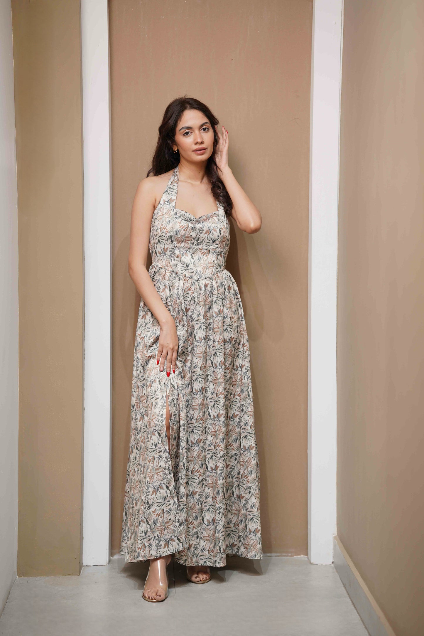 LEAFY HALTER DRESS