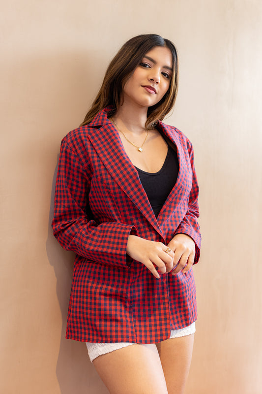 CRIMSON PLAID BLAZER