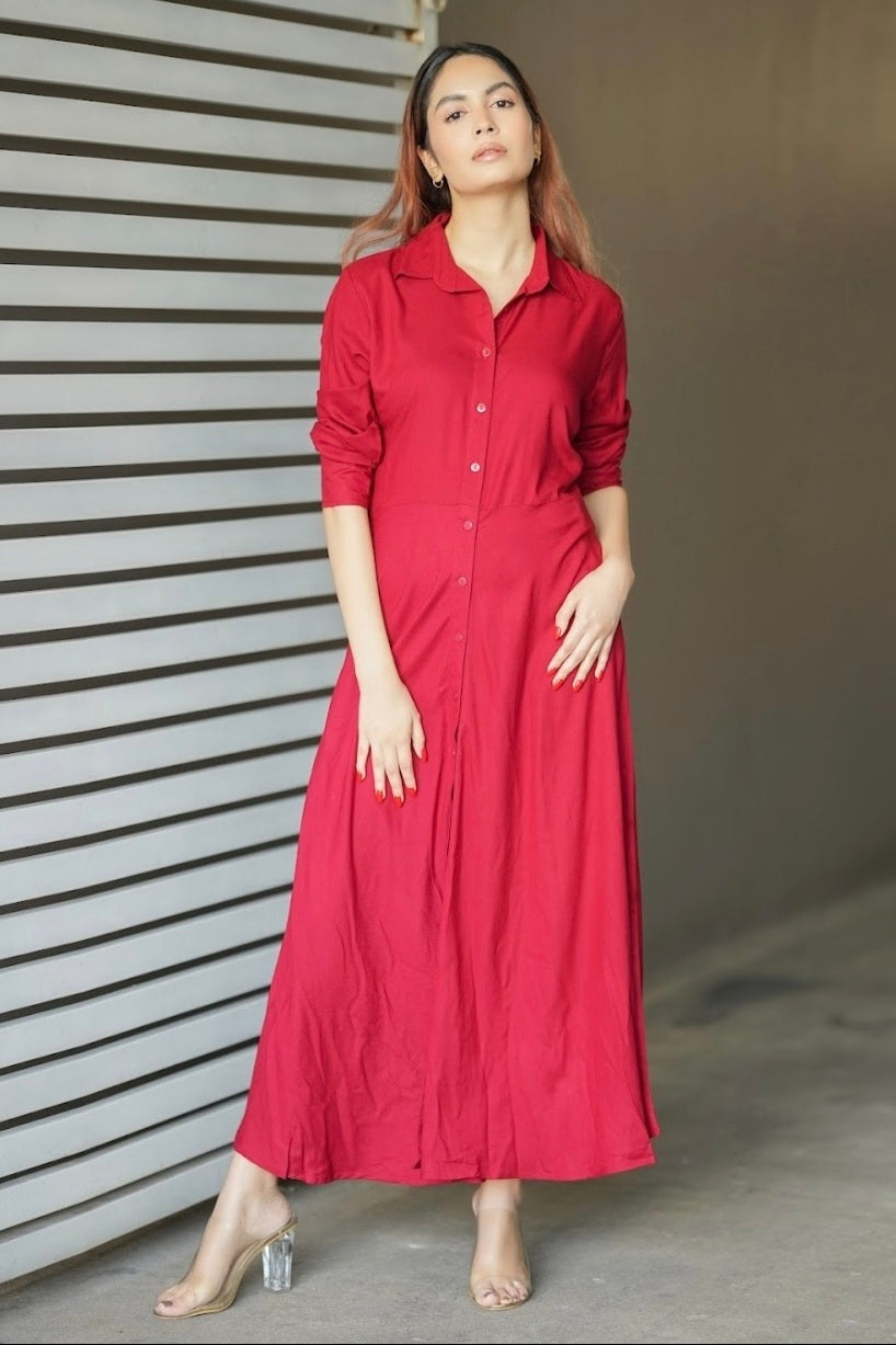 CRIMSON GRACE SHIRT DRESS